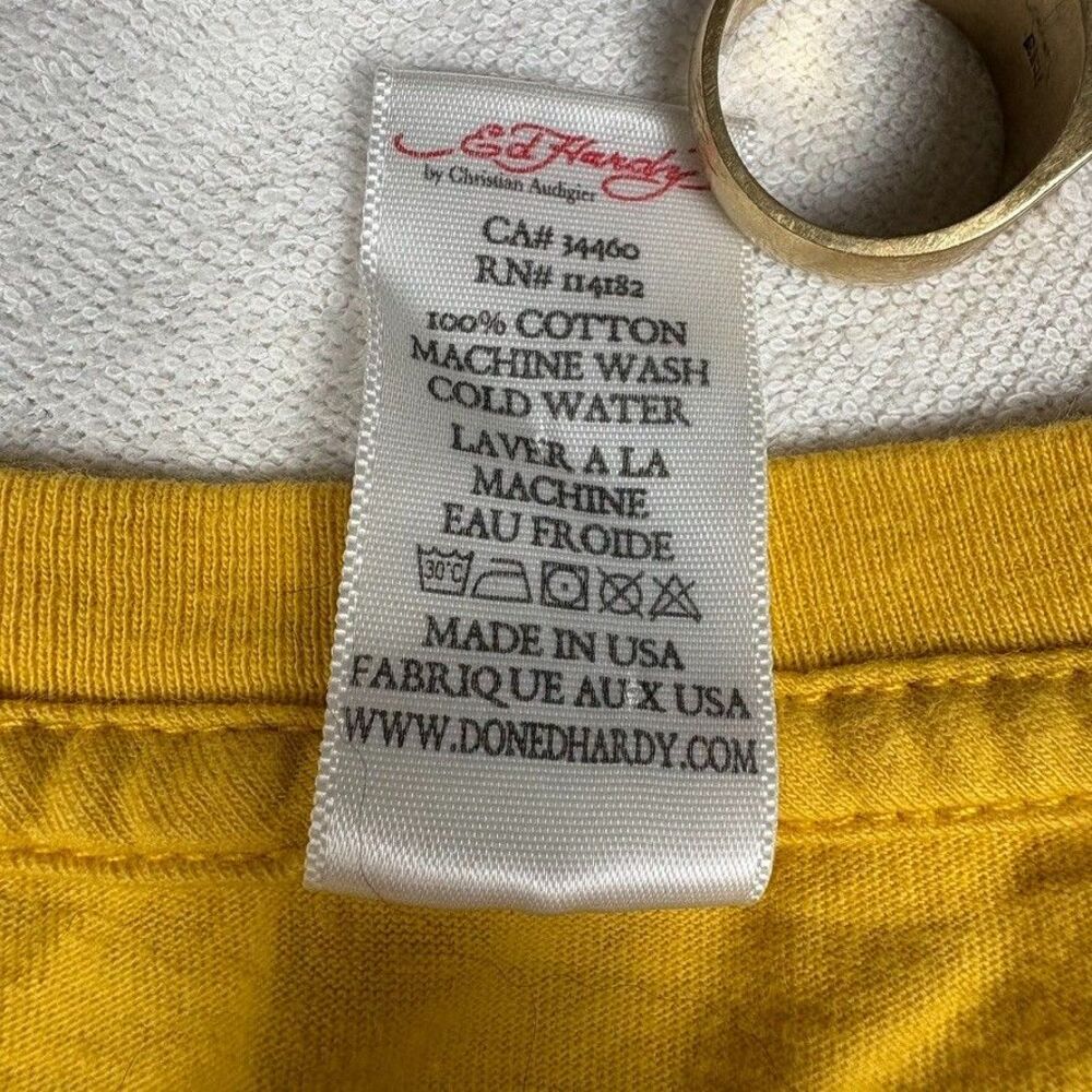 Vintage Ed Hardy T Shirt 2XL Tiger Graphic Yellow Christian Audigier Y2K USA‎ - Picture 6 of 11
